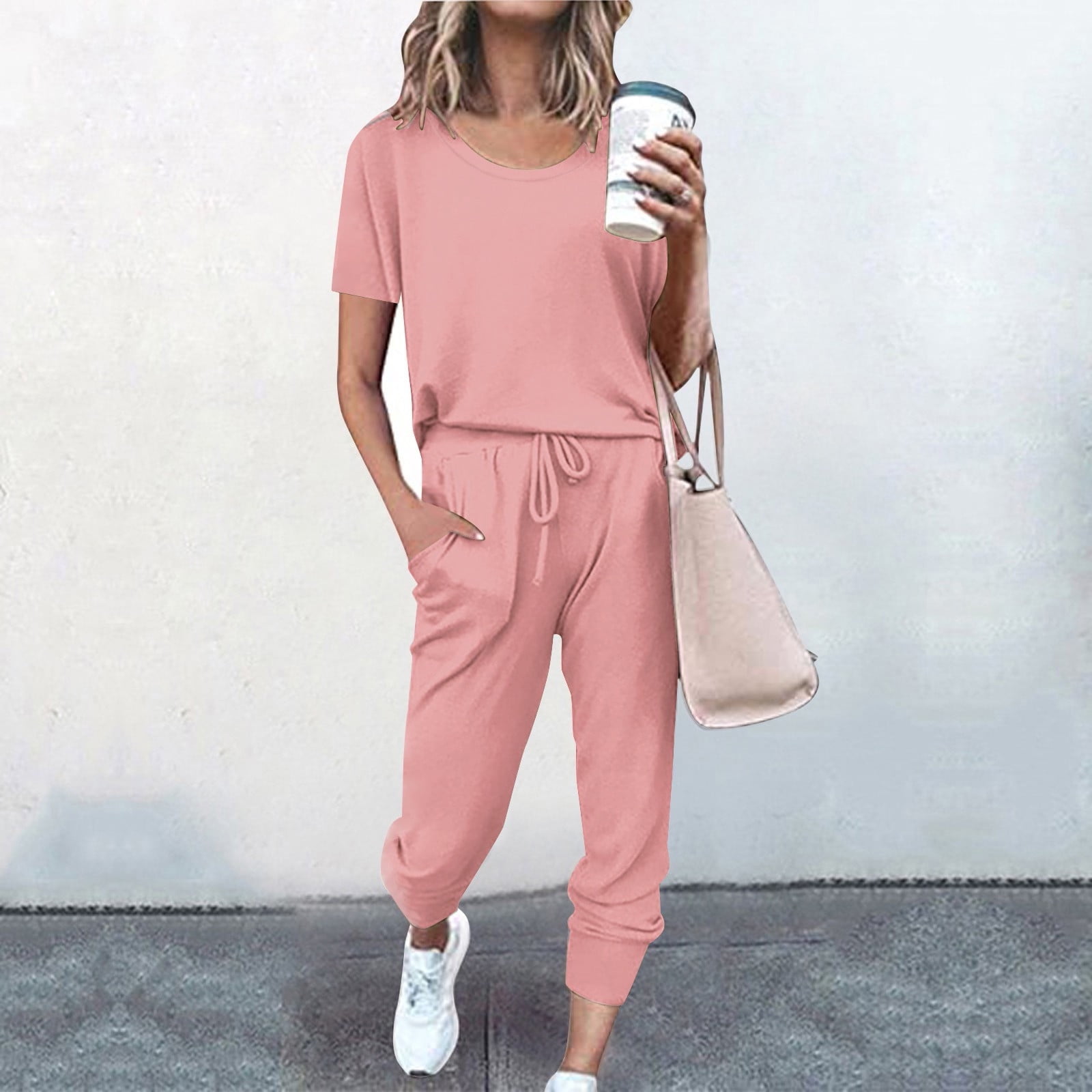 Essnce Women Summer Short Sleeve T-Shirt & Pants Two-Piece Outfit