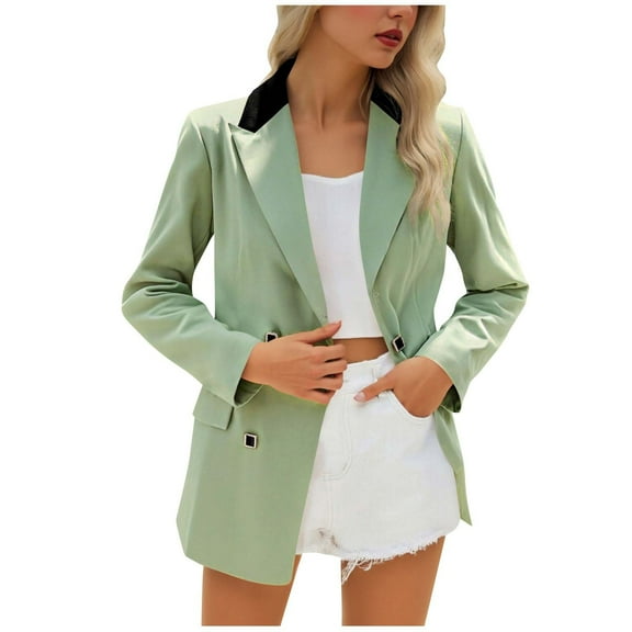 MaFYtyTPR Blazer for Women Women's Solid Long Sleeved Double Pocket Buttoned Turndown Collar Suit Jacket Mint Green M