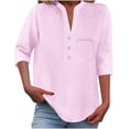 thumbnail image 1 of MaFYtyTPR Button Down Shirts for Women Fashion Solid Color Buttoned V-Neck Loose 3/4 Sleeve T-shirt With Pocket Hot Pink XL, 1 of 5