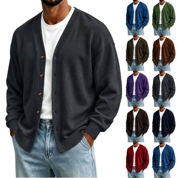 MaFYtyTPR Cardigan Sweaters for Men Button Down V-Neck Long Sleeve Open Front Knitted Sweater 2026 Fall Winter Lightweight Coat