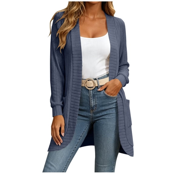 MaFYtyTPR Cardigans for Women Casual Knit Open Front Coat Lightweight Fall Outerwear with Pockets Navy XL