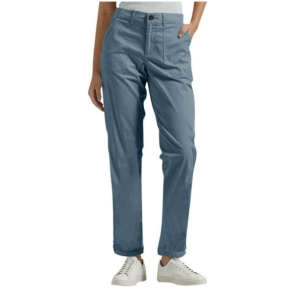 MaFYtyTPR Cargo Pants for Women Women Solid Color Elastic Waist Casual Belt Button Pockets Long Pants Dark Gray M