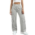 thumbnail image 1 of MaFYtyTPR Cargo Pants for Women Women's Solid Color Casual Straight Leg Elastic Waist Drawstring Pocket Loose Work Pants B-Light Gray L, 1 of 5