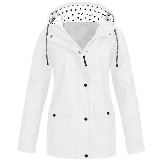 MaFYtyTPR Casual Jacket Outwear for Women Fashion Solid Color Outdoor Plus Size Hooded Windproof Raincoats Jackets with Pockets White XXXXXL