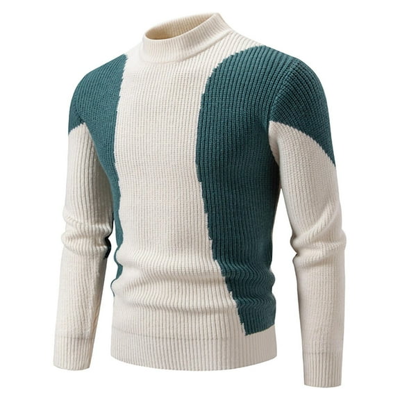 MaFYtyTPR Casual Pullover Sweater for Men Men's Color Matching Round Neck Casual Long Sleeved Knitted Sweater Warm & Fashion
