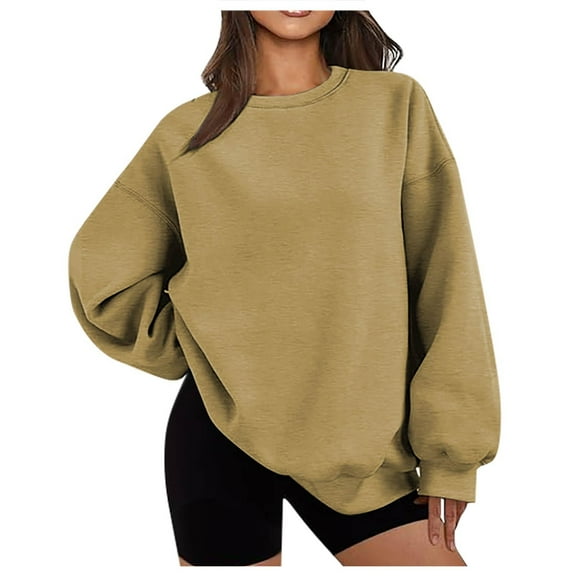 MaFYtyTPR Casual Sweatshirt for Women Ladies' Fashionable Solid Color Long Sleeved Round Neck Loose Comfortable Tops