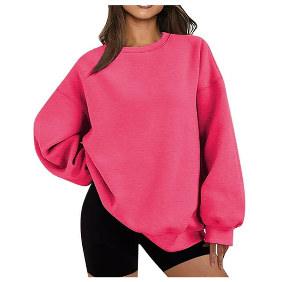 MaFYtyTPR Casual Sweatshirt for Women Ladies' Fashionable Solid Color Long Sleeved Round Neck Loose Comfortable Tops