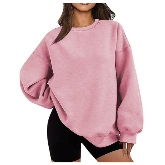 MaFYtyTPR Casual Sweatshirt for Women Ladies' Fashionable Solid Color Long Sleeved Round Neck Loose Comfortable Tops