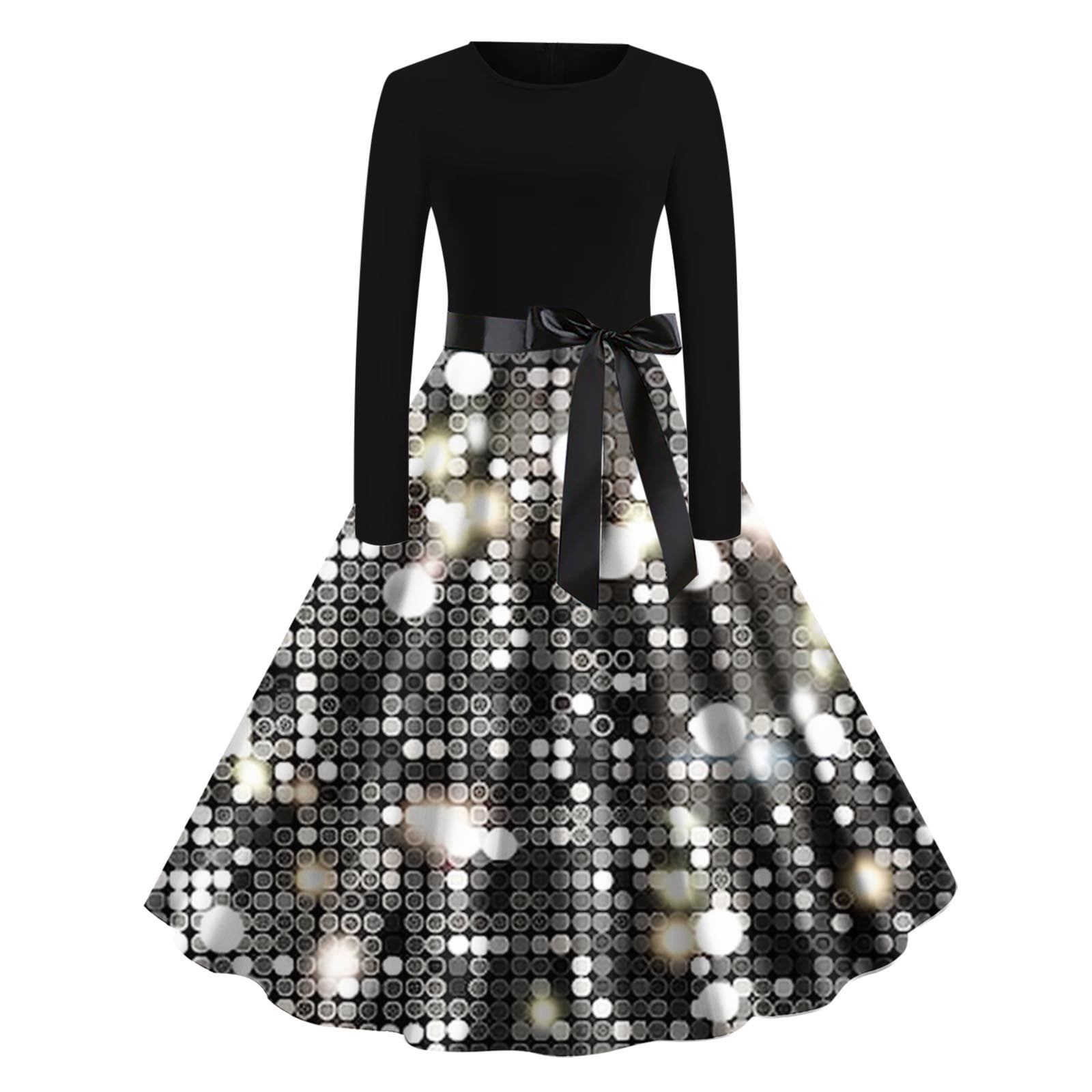 silver christmas dress women Sequin Feather Hem Irregular Neck Party Mini Dresses Silver-XL