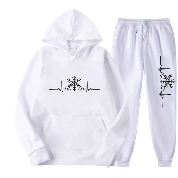MaFYtyTPR Christmas Women's Sweatsuit Fashion Sports Casual Long Pants Long Sleeve Printed Hooded Tops Sets Z-White XXL