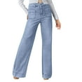 thumbnail image 1 of MaFYtyTPR Jeans for Women Women's Solid Color High Waist Wide Leg Denim Button Straight Leg Pockets Pants Light Blue S, 1 of 5
