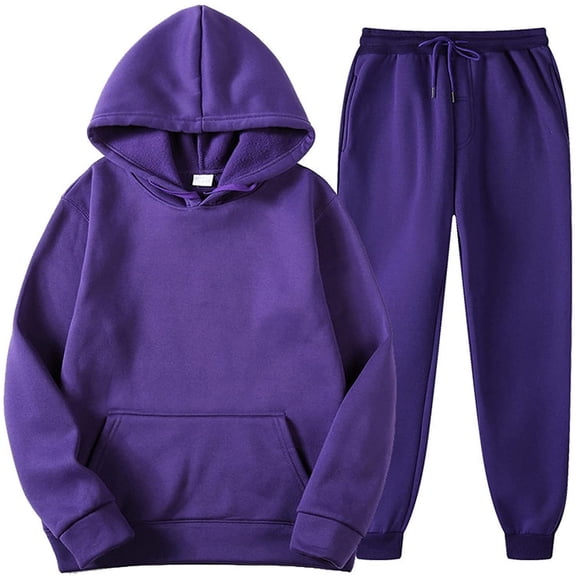 MaFYtyTPR Fall Winter Sweatsuits 2PC for Men's and Women's Fashion Solid Color Long Sleeve Pullover Hoodies Sweatshirt And Sweatpants Sets Purple M