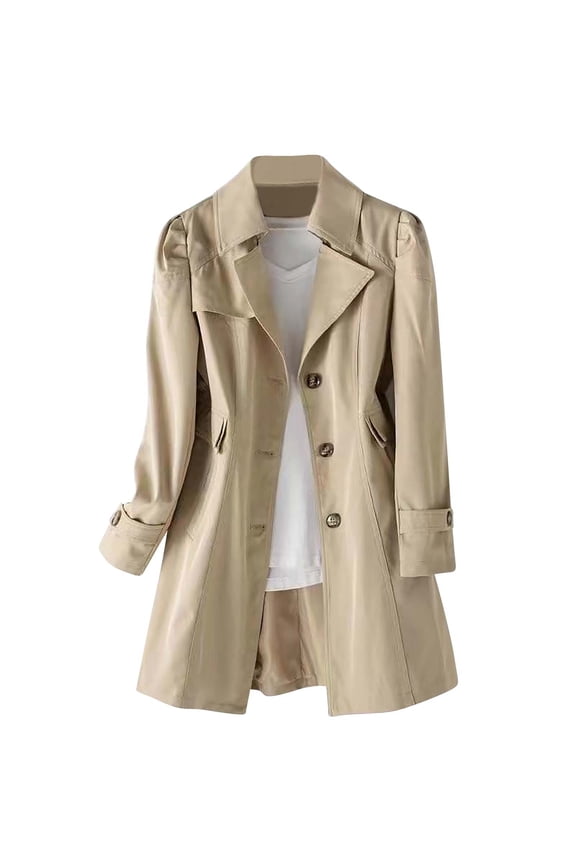 Fall Women Fashion Casual Jacket Women's Solid Color Lapel Long Sleeve Button Pocket Lightweight Coat Top Khaki L