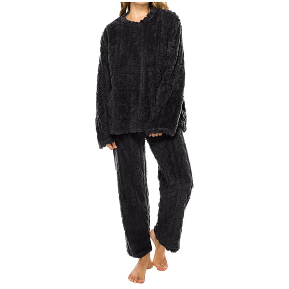 MaFYtyTPR Women's Thick Flannel Warm Pajama Set Solid Color Loose Thermal And Casual Pullover Home Clothes Pajama Suits A-Gray Free Size