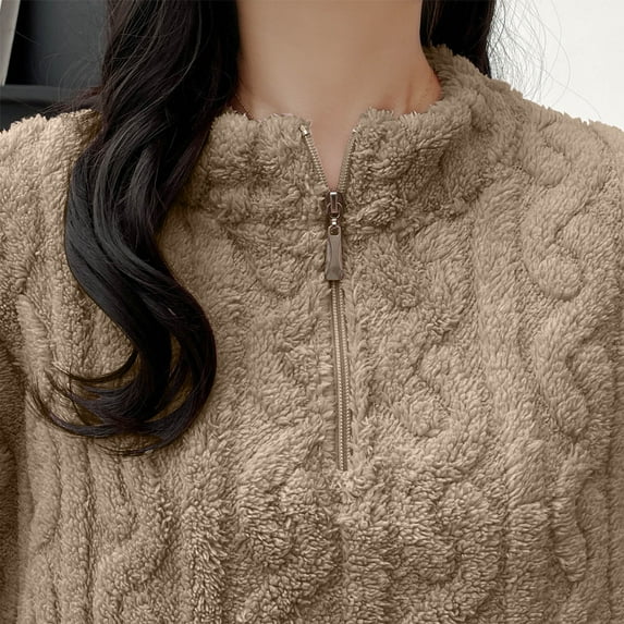 MaFYtyTPR Fleece Pajamas Set for Women Casual Womens Solid Color Thick Flannel Warm Zipper Home Clothes Pajama Sets ZB-Khaki Free Size