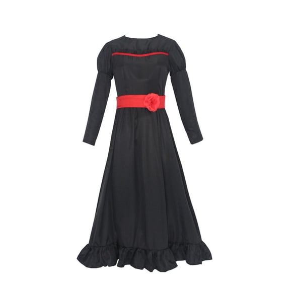 MaFYtyTPR Halloween Dresses for Women Women's Halloween Horror Solid Color Dress Cosplay Costume Long Sleeved Round Neck Dress Black S