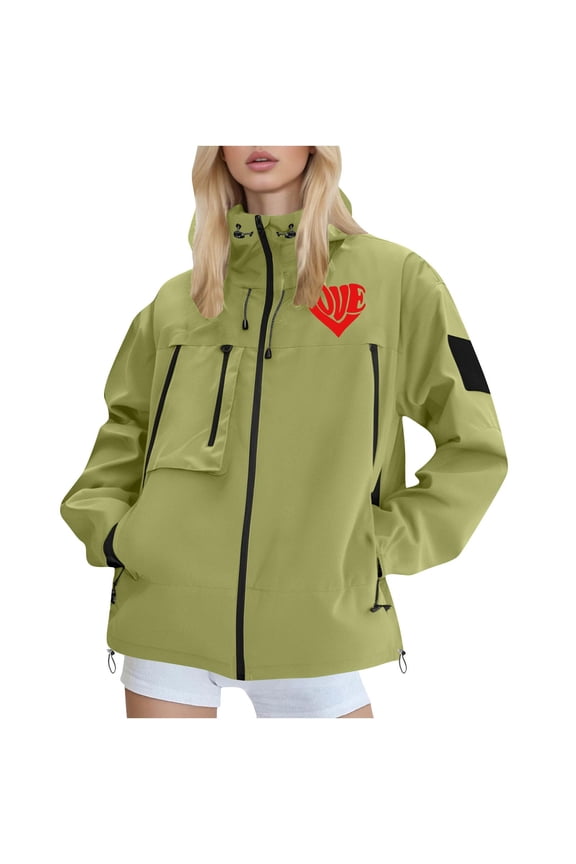 Hooded Jackets for Couple Style Fashion Printed Water Proof Breathable Thin Outdoor Jacket Windbreaker With Hood Green XXL