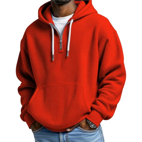 MaFYtyTPR Hoodies for Men Fashion Loose Colorblock Pocket Large Size Casual Long Sleeve Winter Pullover Sweatshirts Red L