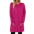 thumbnail image 1 of MaFYtyTPR Long Sleeve Tops for Women Women's Casual Crewneck Solid Color Comfortable Pullover Tops with Pockets Hot Pink L, 1 of 5
