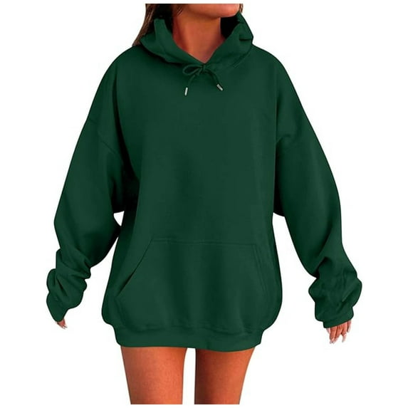 MaFYtyTPR Loose Hoodies for Women Women's Casual Solid Color Long Sleeved Top Hooded Sweatshirts Plus Size