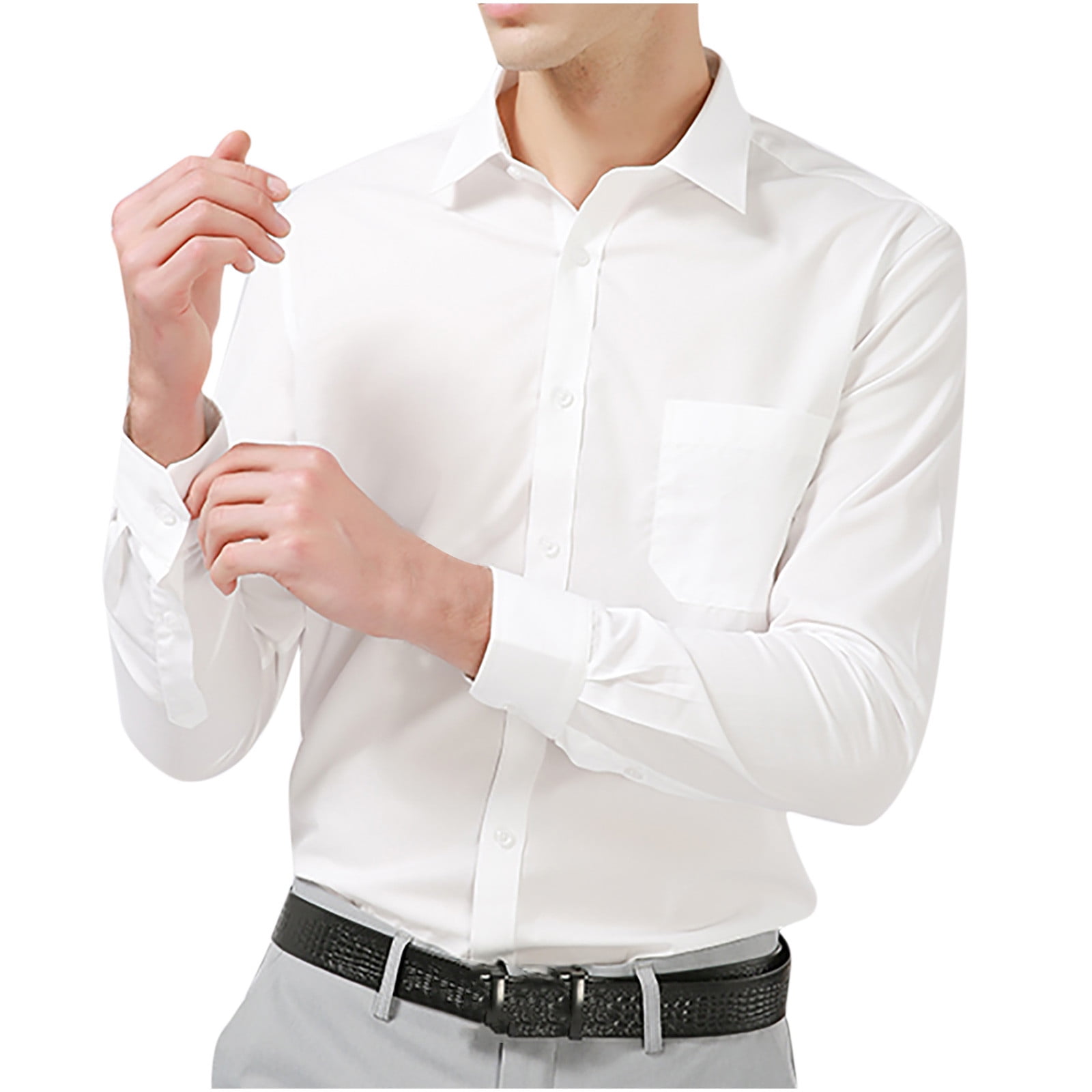 MaFYtyTPR Men Shirts under 10 Big and Tall Men Turndown Solid Business