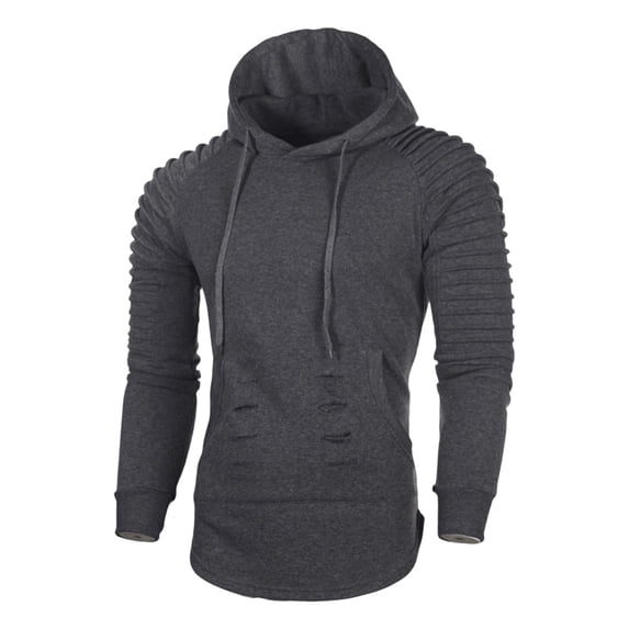 MaFYtyTPR Men's Athletic Hoodie Pullover Ruched Long Sleeve Slim Fit Sweatshirt with Kangaroo Pocket Casual Gym Top for Fall Winter Wear A-Dark Gray L