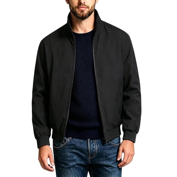 MaFYtyTPR Men's and Big Men Zipper Jackets Solid Lightweight Stand Collar Long Sleeve Windproof Outerwear With Side Pockets For Business Daily Wear A-Black XXXL
