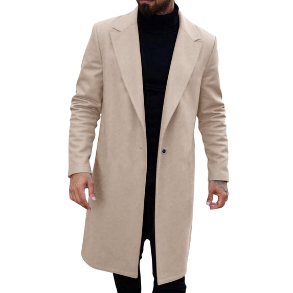 MaFYtyTPR Men's Fuzzy Coats Fashion Solid Color Casual Lapel Winter Warm Button Trench Coat With Pockets Beige XL