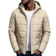 thumbnail image 1 of MaFYtyTPR Men's Hooded Puffer Jacket Winter Warm Zipper Jackets Fashion Solid Color Thick Padded Coats with Pockets Z-Beige L, 1 of 9