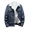 thumbnail image 1 of MaFYtyTPR Men's Jeans Coats Fashion Solid Color Casual Velvet Stand Collar Breasted Jackets with Pockets Dark Blue XL, 1 of 3
