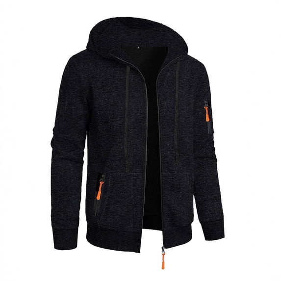 MaFYtyTPR Men's Solid Color Coats Fashion Long Sleeved Hooded Zipper Cardigan Loose Sweater Jacket with Pockets Black L