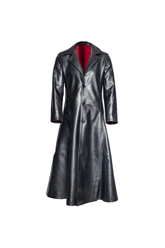 Men's Trench Coat Fashion Solid Color Gothic Long Button Leather Coat Faux Leather Jackets Black XXXXXL