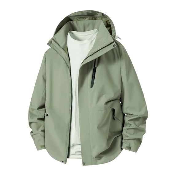 MaFYtyTPR Men's Windbreaker Jackets Trendy Stand Collar Hooded Casual Outdoor Sports Outerwear for Fall Winter Daily Wear A-Green S