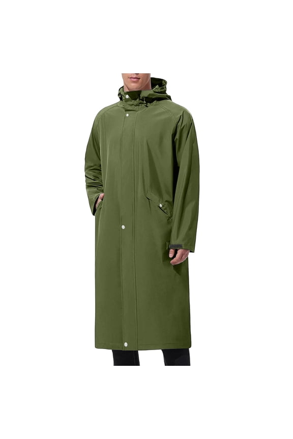 Men's Windproof Jackets Fashion Solid Color Hooded Waterproof Extended Length Outwear for Men Army Green S