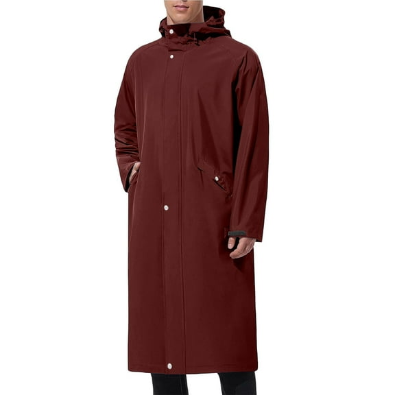 MaFYtyTPR Men's Windproof Jackets Fashion Solid Color Hooded Waterproof Extended Length Outwear for Men Wine S