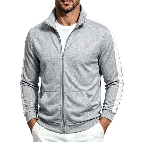 MaFYtyTPR Men's Zip Up Track Jacket Stand Collar Athletic Casual Coat with Side Stripe and Pockets Men Sweatshirts Jackets Gray M