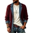 thumbnail image 1 of MaFYtyTPR Mens Jean Jacket Patchwork Collared Single Button Down Denim Cardigan Long Sleeve Casual Daily Outerwear, 1 of 7