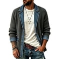 thumbnail image 1 of MaFYtyTPR Mens Jean Jacket Patchwork Collared Single Button Down Denim Cardigan Long Sleeve Casual Daily Outerwear, 1 of 7