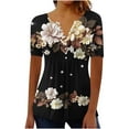 thumbnail image 1 of MaFYtyTPR Plus Size Tops for Women Fashion Short Sleeve V-neck Pleated Button Casual Loose Print Top Black L, 1 of 5
