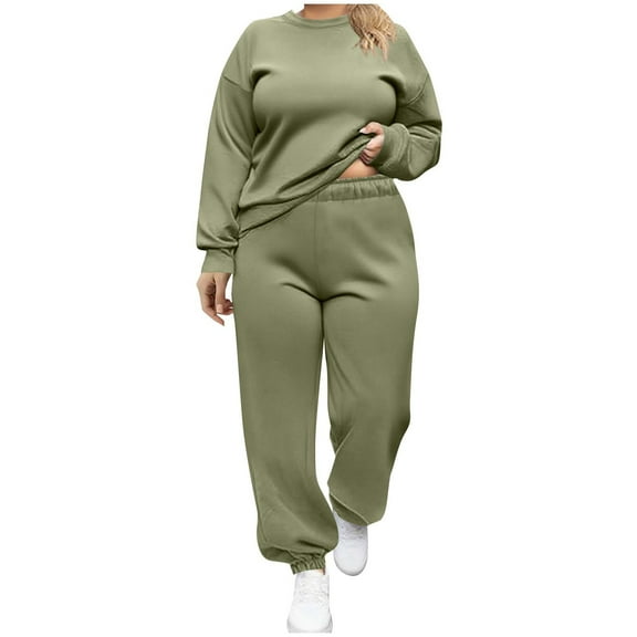 MaFYtyTPR Plus Size Women Sweatsuits Fashion Solid Color Round-Neck Long Sleeve Pullover Sweatshirt Pants Casual Suit Sets