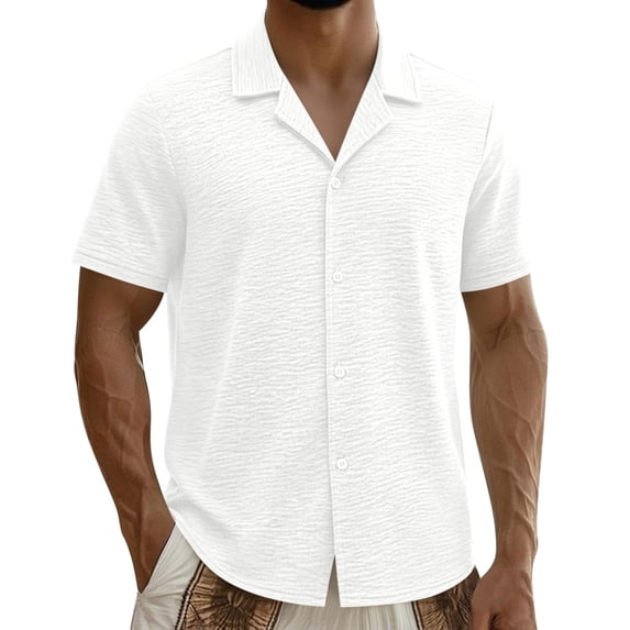 MaFYtyTPR Short Sleeved Shirts for Men Casual Solid Color Button V-Neck Breathable Blouse Men's Summer T-shirts A-White XXXL