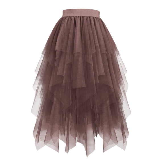 MaFYtyTPR Skirts for Women Trendy Solid Color Spring Summer High Waist Cake Half Length Mesh Skirt Khaki XL
