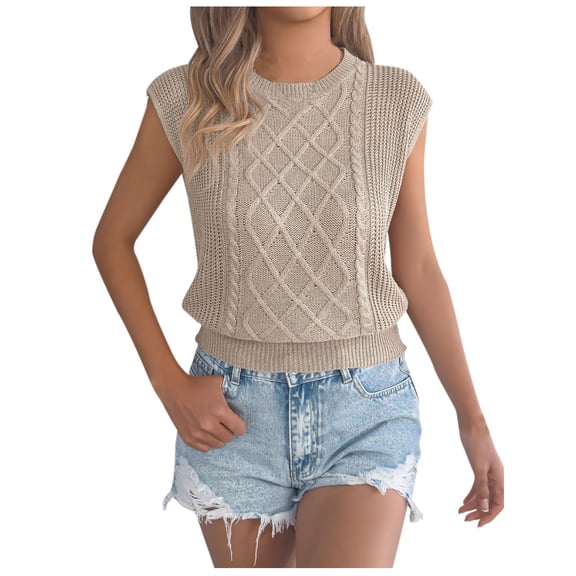 MaFYtyTPR Sleeveless T-Shirts for Women Casual Fashion Women's Solid Color Round-Neck Summer Printed Kinted Tank Tops A-Khaki S
