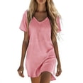 thumbnail image 1 of MaFYtyTPR Womens T-Shirt Dresses Plus Size Summer Short Sleeve Loose V-Neck Pocket Casual Swing Dress Fashion Solid Color Sundress for Women Pink S, 1 of 5