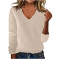thumbnail image 1 of MaFYtyTPR Sweater for Women Fall Solid Color V-neck Long Sleeved Pullover Knitted Sweater As Inner And Outer Base Shirts Beige L, 1 of 5
