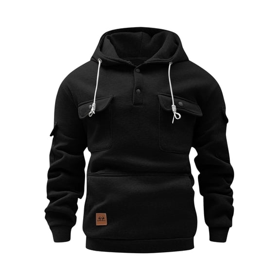 MaFYtyTPR Sweatshirts for Men and Women Unisex Solid Color Long Sleeve Hooded Multiple Pockets Sweatshirts Tops Black XL