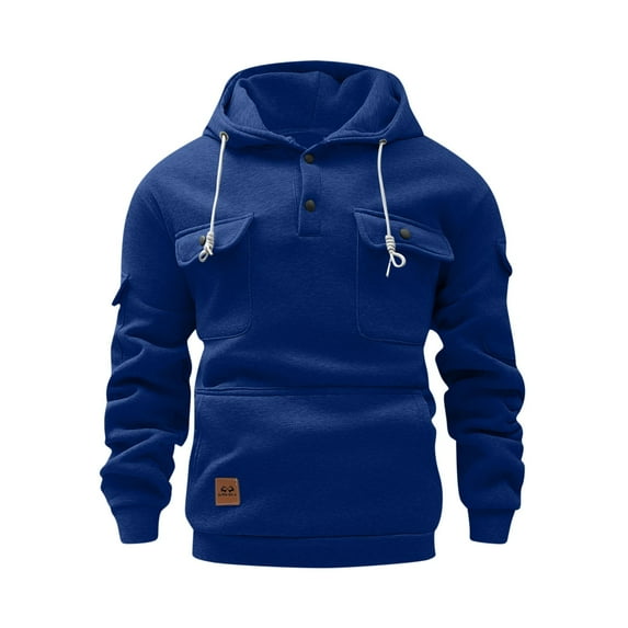 MaFYtyTPR Sweatshirts for Men and Women Unisex Solid Color Long Sleeve Hooded Multiple Pockets Sweatshirts Tops Dark Blue M