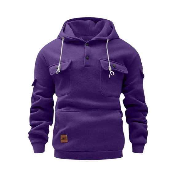 MaFYtyTPR Sweatshirts for Men and Women Unisex Solid Color Long Sleeve Hooded Multiple Pockets Sweatshirts Tops Purple M