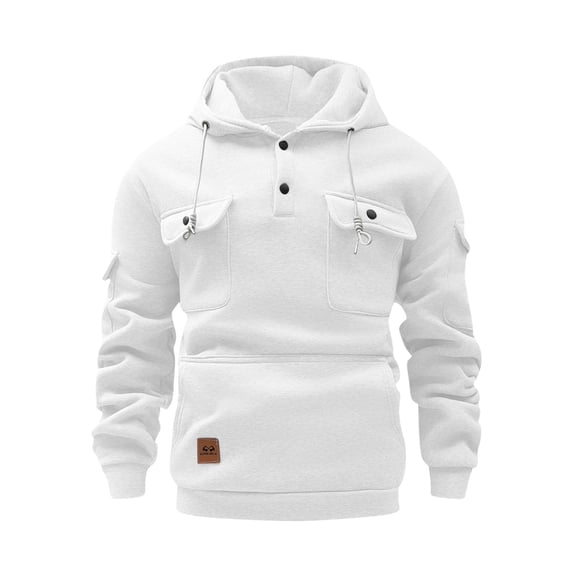 MaFYtyTPR Sweatshirts for Men and Women Unisex Solid Color Long Sleeve Hooded Multiple Pockets Sweatshirts Tops White XXL