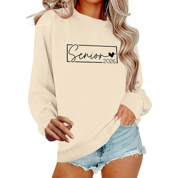 MaFYtyTPR Sweatshirts for Women Women's Round Neck Fashion Casual Printed Hoodless Long Sleeved Top ZB-Khaki XXXL